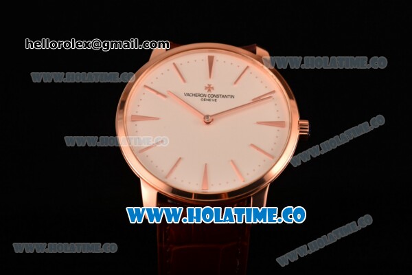 Vacheron Constantin Patrimony Miyota 9015 Automatic Rose Gold Case with White Dial Brown Leather Strap and Stick Markers - Click Image to Close